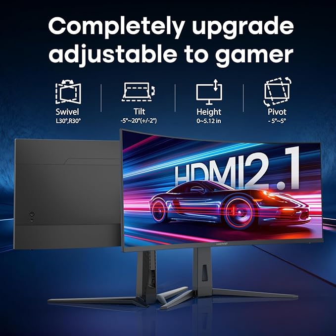 Amzfast 34 Inch 200Hz UltraWide Curved WQHD 3440x1440 Gaming Monitor, 1ms G-SYNC Compatible, 1500R, PIP/PBP, 131% sRGB, 96% DCI-P3, Height Adjustable,TÜV Rheinland, HDMI 2.1 x 2 & DP 1.4 x 1, AMZG34C8