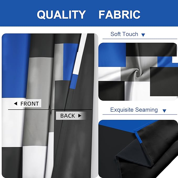 Blue Gray 100% Blackout Curtains 45 inch Length 2 Panels Set White Grey Modern Abstract Geometric Drapes for Kitchen Black Out Curtains Insulated Room Darkening Small Window Curtains, 42Wx45L