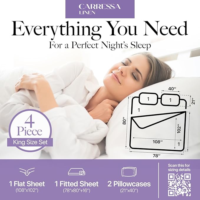 Carressa Linen 100% Egyptian Cotton King Size Sheets Set - 600 Thread Count Egyptian Cotton Queen Sheets King Size (4 PC, Marine Blue), Soft, Cooling, 16" Deep Pocket Sateen Weave Luxury Bed Sheet Set