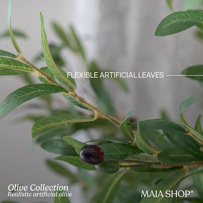Maia Shop 5ft Artificial Olive Tree Plant for House, Apartment or Office – Realistic Fake Indoor Plants for Living Room, Kitchen, Bedroom, Entryway or Bathroom – Faux Greenery for Home Décor