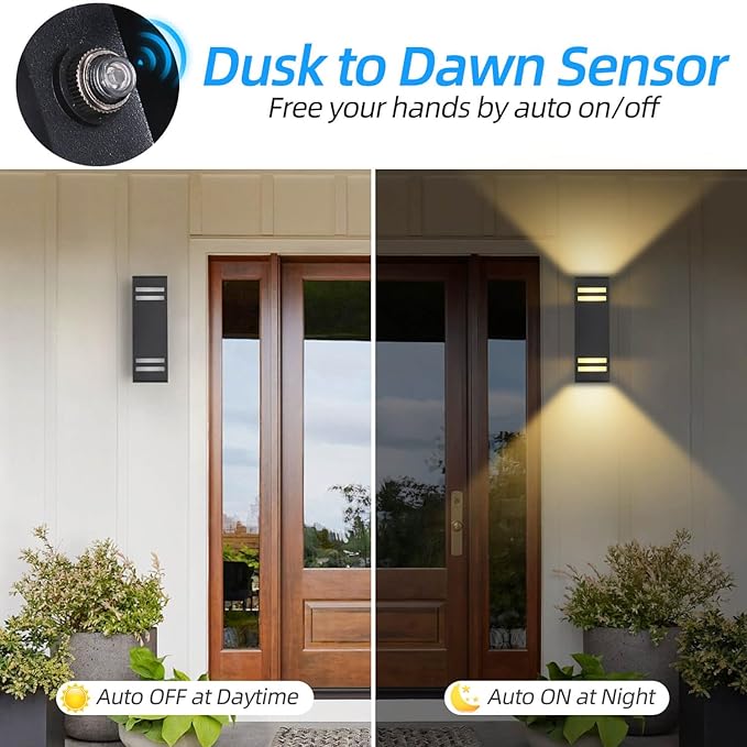 Zinola Dusk to Dawn Outdoor Lighting 2 Pack, Modern Outdoor Wall Lights Black Exterior Lighting Fixtures Wall Mount with E26 Base, Waterproof Sconce Outside Lights for House Porch, Bulbs Included