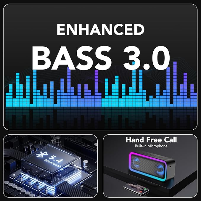 IKT Portable Bluetooth Speaker with Lights x Stocking Stuffers, 30W Loud Stereo Sound, Bluetooth5.4, Enhanced Bass,30H Playtime, TWS Pairing, IPX7 Waterproof, Speakersfor Home/Party/Outdoor