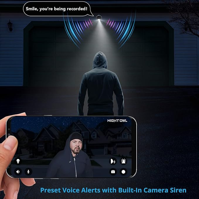 Night Owl Sp, Llc Night Owl 10 Channel Bluetooth Video Home Security Camera System with (4) Wi-Fi IP 4K HD Indoor/Outdoor Spotlight Cameras 2-Way Audio and 1TB Hard Drive, BTWN8-4L1