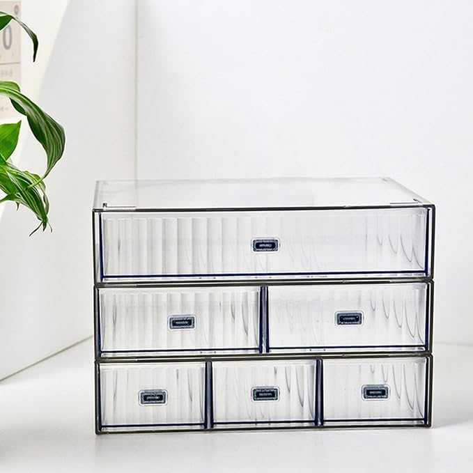 Desk Drawer Organizer, Stackable Office Supplies Desk Organizer, Plastic Plastic Storage Drawer, Desk Grocery Organizer For Stationery/Office Supplies (Clear, 3 Compartment)