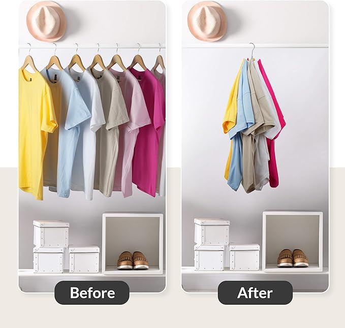 ZEDODIER 2 Pack Space Saving Hangers for Clothes,Rotatable Sturdy Shirt Hangers with 16 Hooks, Non Slip Multiple Shirt Organizer for T-Shirts Sweatshirts Hoodies, Silver