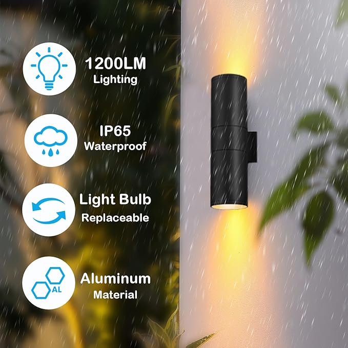 wowlite RGB Up and Down Lights Outdoor Wall Sconce 4 Pack, Smart Color Changing Porch Lights Outdoor Wall Sconce Light WiFi Voice & App Control, Tunable White Exterior Lights for House Porch Garage
