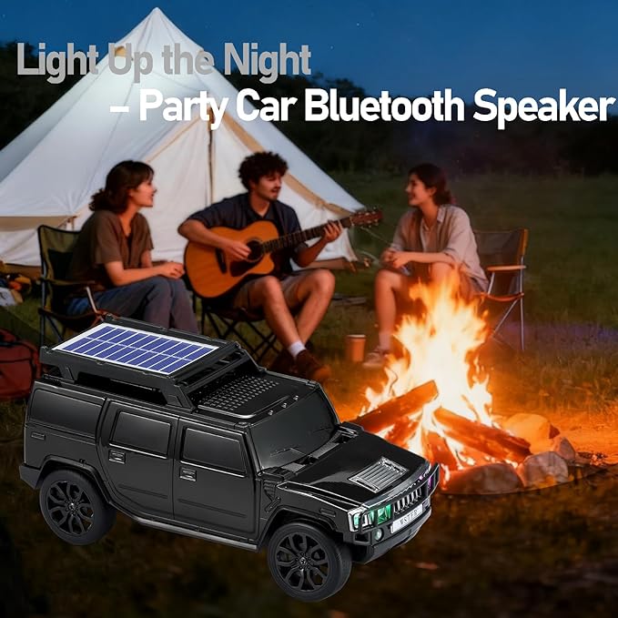 WSTER Solar Off-Road Car Bluetooth Speaker – HD Stereo Sound with TWS Pairing, TF/USB Playback, Portable Bluetooth Car Speaker for Home Audio, Outdoor Use & Retro Gifts for Men (Black)