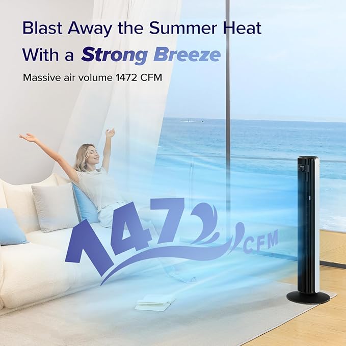 LEVOIT Classic 42-inch Tower Fan for Home, 1472 CFM Powerful Fan, 22dB Quiet as You Sleep, 90° L&R Oscillation, 60° U&D Airflow, 12H Timer, 5-Speed and 4 Modes with Temperature Sensor, Remote Control