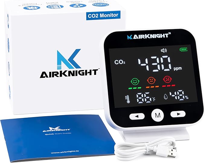 AirKnight Monitoring CO2 Monitor Indoor with Bonus Humidity & Temperature Readings | Carbon Dioxide Meter, Homebrewing - Carbon Dioxide Detector, Portable CO2 Detector, CO2 Meter Indoor, CO2 Sensor