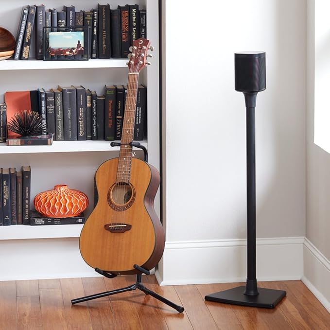SANUS Wireless Sonos Speaker Stand for Sonos One, Play:1, & Play:3 - Audio-Enhancing Design with Built-in Cable Management - Pair (Black) - WSS22-B1