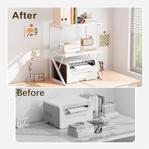 aboxoo Printer Stand for Desk, Desktop Printer Shelf Large 3-Tier Multi-Purpose Office Organization Shelves for Home Office, White