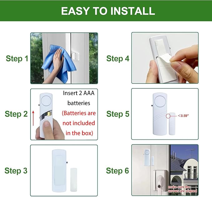 Door Window Alarm, 90dB Door Alarms Sensor for Kids Safety, Home Security, Door Window Burglar Alarm, Window Pool Alarms for Home, Apartments, Offices, Hotel Rooms (5pack)