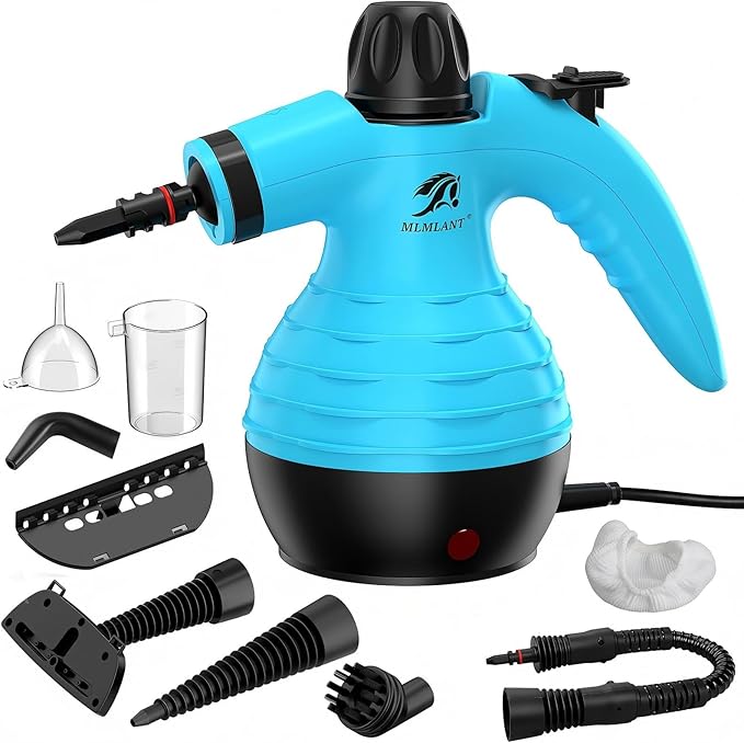 MLMLANT Handheld Steam Cleaner, multi-functional portable steam cleaner with a safety lock and a 9-piece accessory set, suitable for steam cleaning carpets, sofas, mattresses, car seats, kitchens