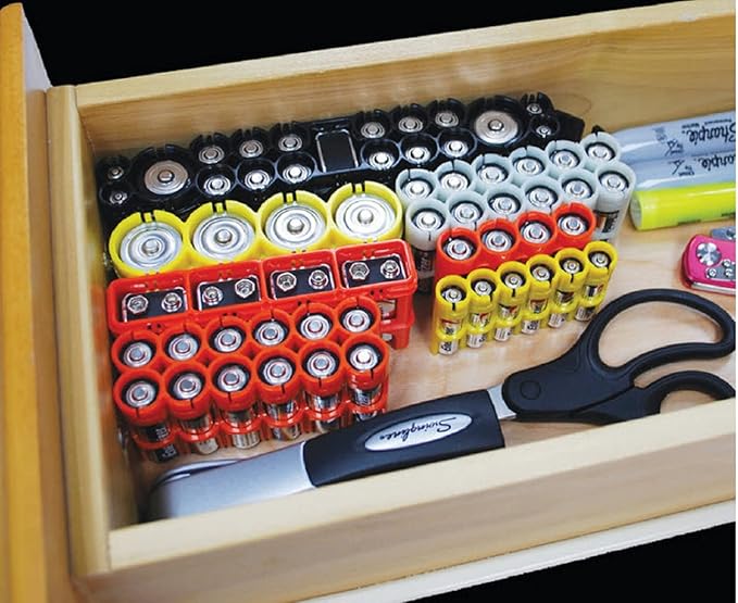 Storacell by Powerpax AAA Battery Storage Caddy, Yellow - Holds 24 Batteries (Not Included)