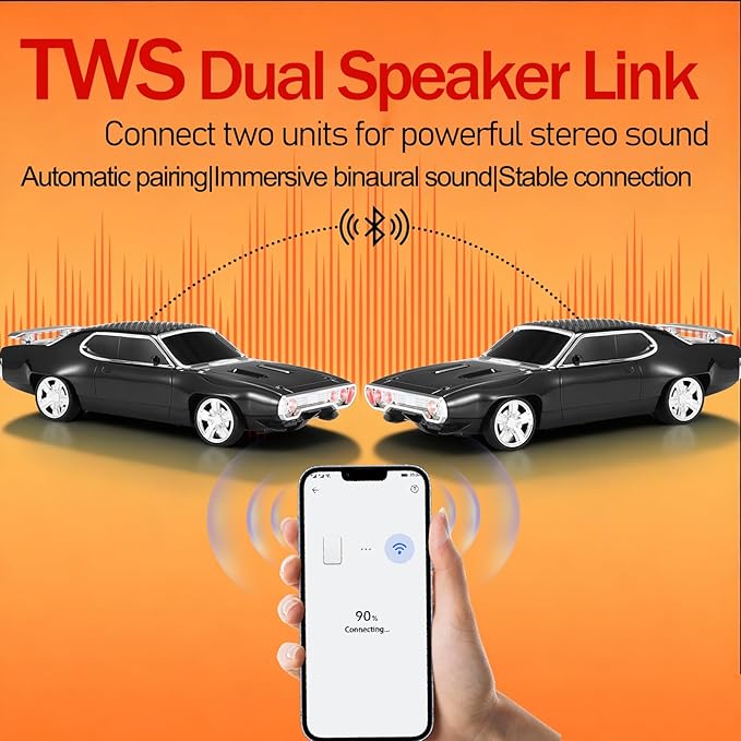 Retro Car Bluetooth Speaker with HD Stereo Sound, TWS Pairing, LED Party Lights, Built-in Microphone, Portable Wireless American Vintage-Style Bluetooth Speaker for Home, Office & Outdoor (Black)