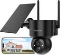 FAMVIVA 2K Solar Security Cameras Wireless Outdoor, 360°PTZ Battery Powered Cameras for Home Security, 2.4G WiFi Outdoor Camera with Color Night Vision, IP66 Waterproof, Motion Sensor Alarm, Black