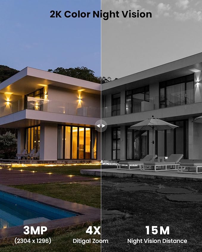ieGeek Floodlight Camera, Outdoor Home Security Camera, 2K Wired Flood Light Camera Outdoor with Motion Sensor Cam, 2600 Lumens, Color Night Vision, 110dB Siren, 2 Way Audio, Compatible with Alexa
