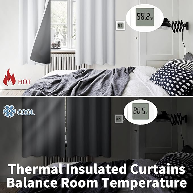 BGment Greyish White 100% Blackout Curtains for Living Room 72 Inch Length 2 Panels, Thermal Insulated Full Light Blocking Energy Save Window Drapes for Nursery Bedroom Darkening, 46 Inch Wide Each