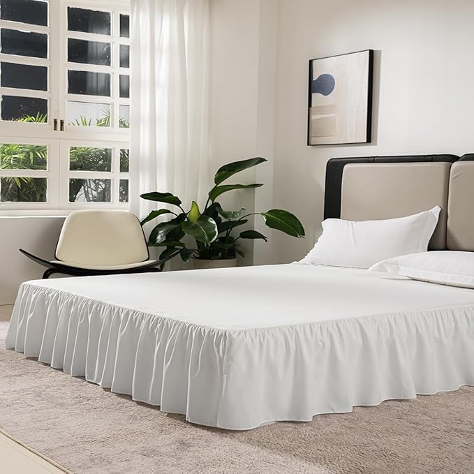 TSUTOMI Ivory Bed Skirt King Size Ruffled Bed Skirt with Split Corners, King Bed Skirt 18 Inch Drop, King Size Bed Skirt Ivory for Ruffled Bed Skirt with Split Corners, Bed Skirt King Size