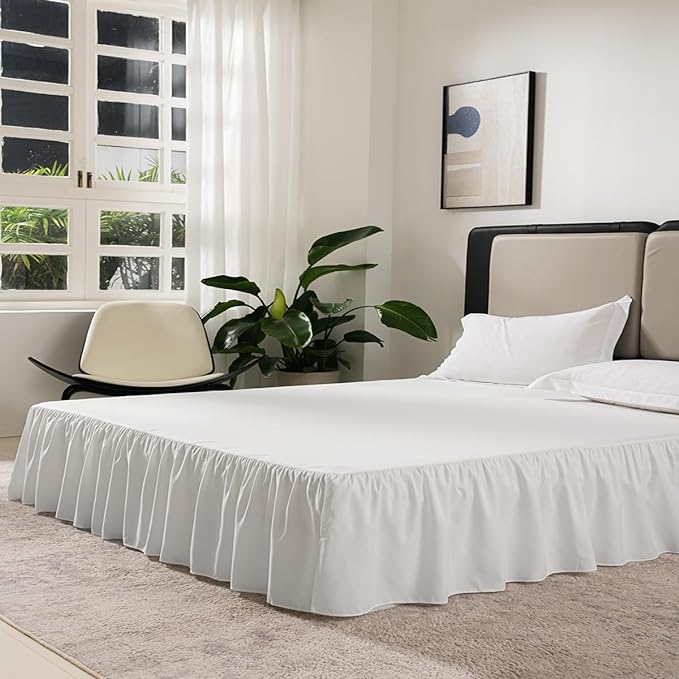 Ivory Bed Skirt Full Size Ruffled Bed Skirt with Split Corners, Full Bed Skirt 12 Inch Drop, Full Size Bed Skirt Ivory for Ruffled Bed Skirt with Split Corners, Bed Skirt Full Size