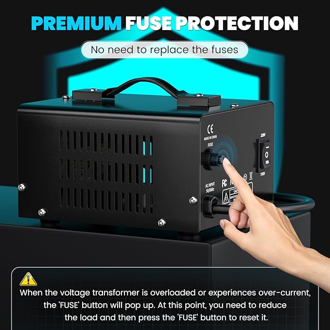 1500W Voltage Converter Transformer(110V to 220V or 220V to 110V) Step Up/Down Converter 110/120 Volt - 220/240 Volt w/US Power Cord,Circuit Breaker Protection, LCD Screen Display, Manual Setting