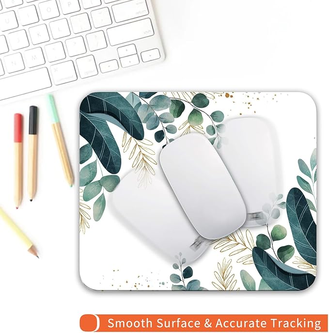 Armanza Square Mouse Pad Green Leaves, Personalized Premium-Textured Custom Mouse Mat Design, Washable Mousepad Cloth, Non-Slip Rubber Base Computer Mouse Pads for Wireless Mouse