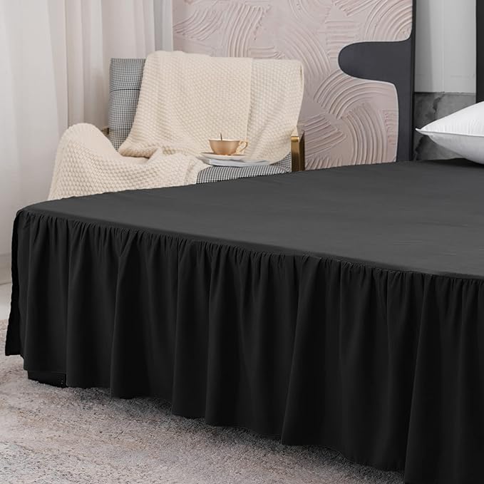 TSUTOMI Black Bed Skirt Full Size Ruffled Bed Skirt with Split Corners, Full Bed Skirt 12 Inch Drop, Full Size Bed Skirt Black for Ruffled Bed Skirt with Split Corners, Bed Skirt Full Size