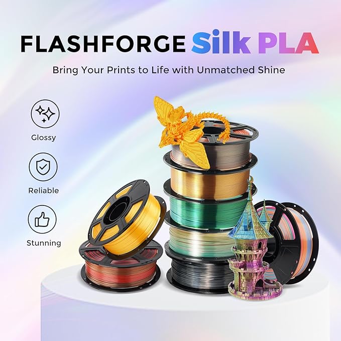 FLASHFORGE Silk PLA Filament 1.75mm Ranbow Candy, 3D Printer Filament 1kg (2.2lbs) Spool, Smooth and Silky Texture 3D Printing Filament, Dimensional Accuracy +/- 0.02mm