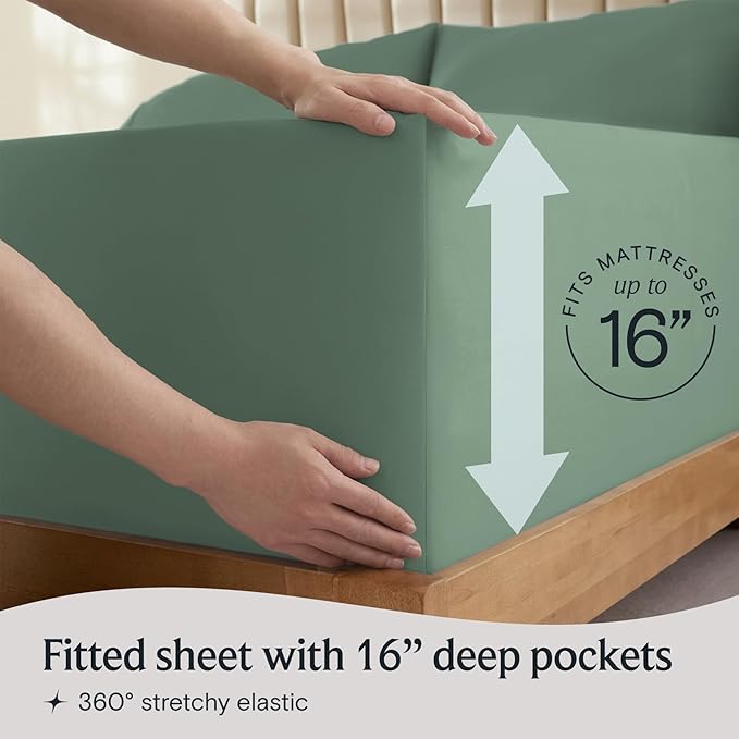 LuxClub 3 PC Twin Sheet Set, Deep Pockets Wrinkle Free Cooling Bed Sheets Hotel Bedding for Women, Men, Kids & Teens, Includes 1 Fitted Sheet, 1 Flat Sheet and 1 Pillowcase-Silky Soft Tree Moss Green