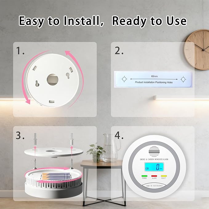 Virtue Sensor Smoke & Carbon Monoxide Detector, 2-in-1 CO Detector Alarm for Home Garage RV with LCD Display Safety Alarm System Audible and Visual Alert