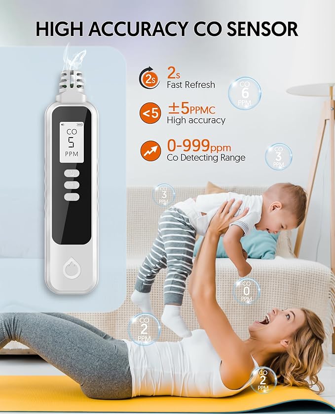 PUTECCH Carbon Monoxide Detectors Portable CO Detector Battery Powered, Handheld Carbon Monoxide Monitor Alarm Detector with LCD Display for Home/Outdoor/Travel (Batteries Included) (White)