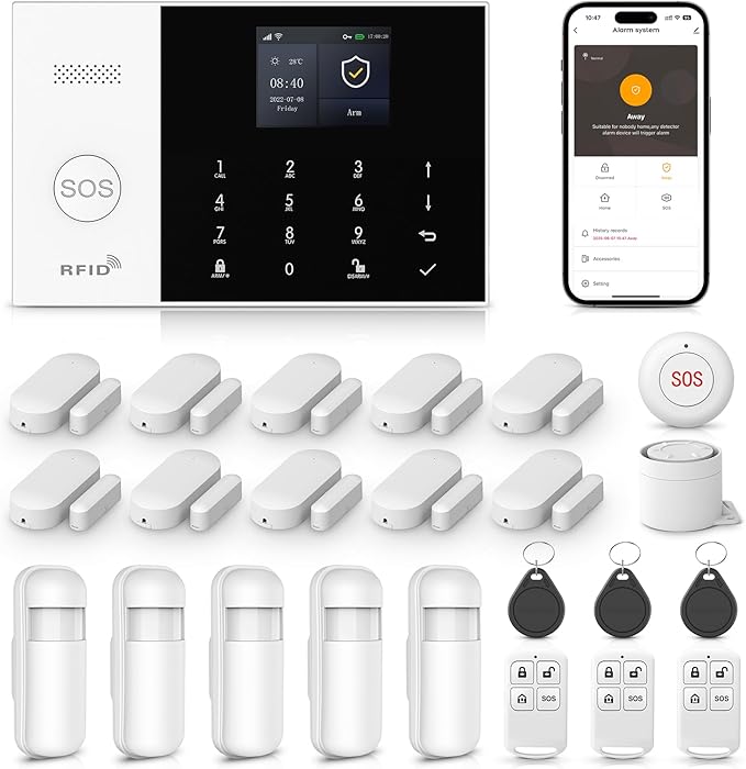 LWOHSI Wireless Home Alarm System,24 Pieces DIY 4G/WiFi Home Security Systems,Phone APP Alert,Door/Window Sensors,Motion Detectors,Remote,Work with Google for Home,Apartment,No Contract Fee