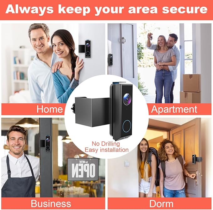 Anti-Theft Video Doorbell Mount for Eufy E340, Doorbell Camera Mount, No Drill Adjustable Mounting Bracket Holder Accessories for Apartment Rentals, Enhanced Protection Doorbell Mount Bracket