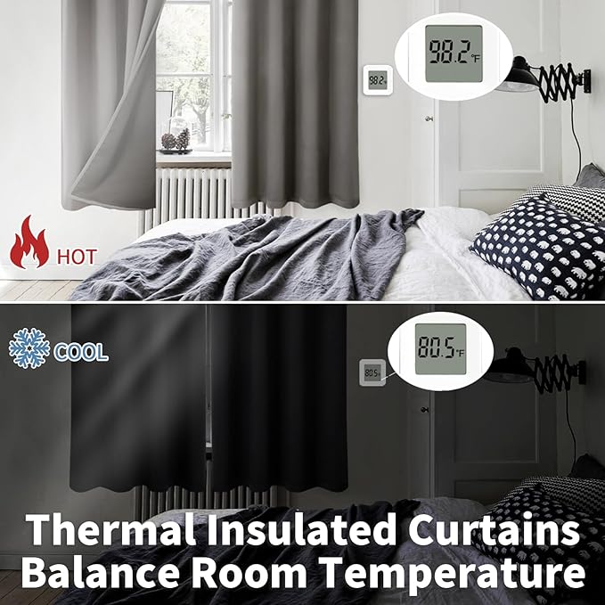 BGment Thermal Insulated 100% Blackout Curtains for Bedroom with Black Liner, Double Layer Full Room Darkening Noise Reducing Grommet Curtain (42 x 84 Inch, Grey, 2 Panels)