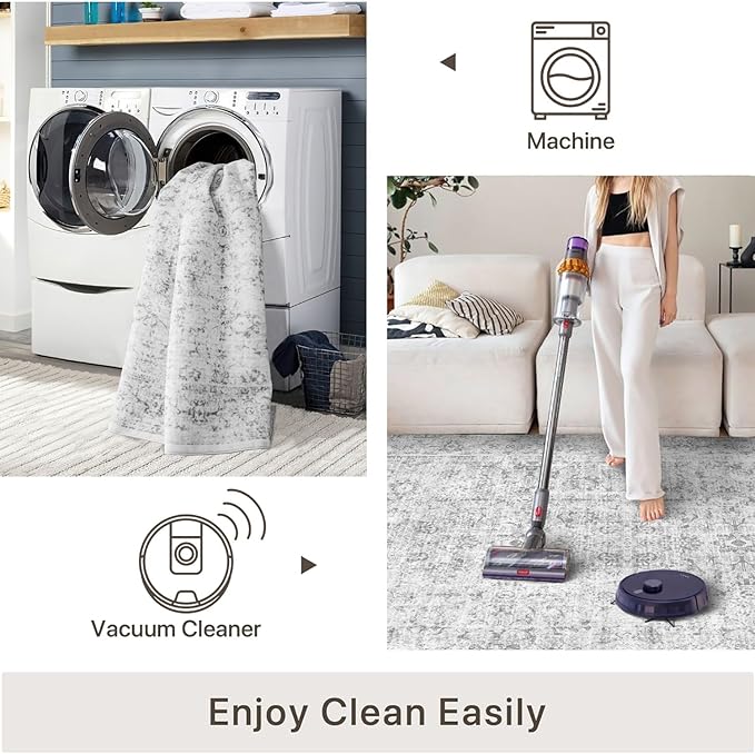 4x6 Rug, Small Area Rug for Living Room, Bedroom, Kitchen, Machine Washable Non-Slip Throw Rug, Vintage Distressed Floral Carpet for Entryway Nursery Dinner Room - Durable (Grey)