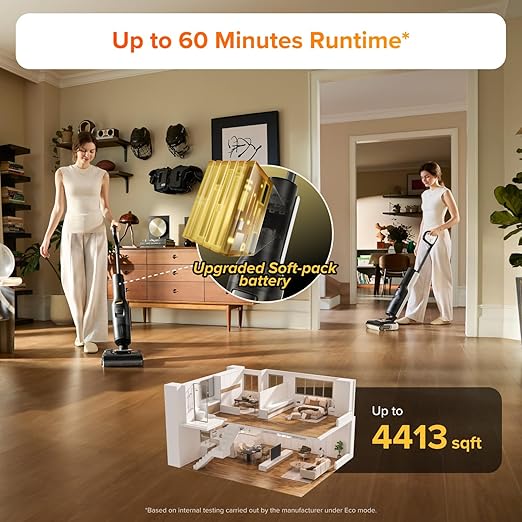 roborock F25 LT Wet Dry Vacuum Cleaner and Mop, 20000Pa Cordless Vacuum Mop Combo, 194°F High Temperature Self Cleaning & Hot Air Flash Drying, 180° Lie-Flat Hard Floor Cleaner, Edge to Edge Cleaning