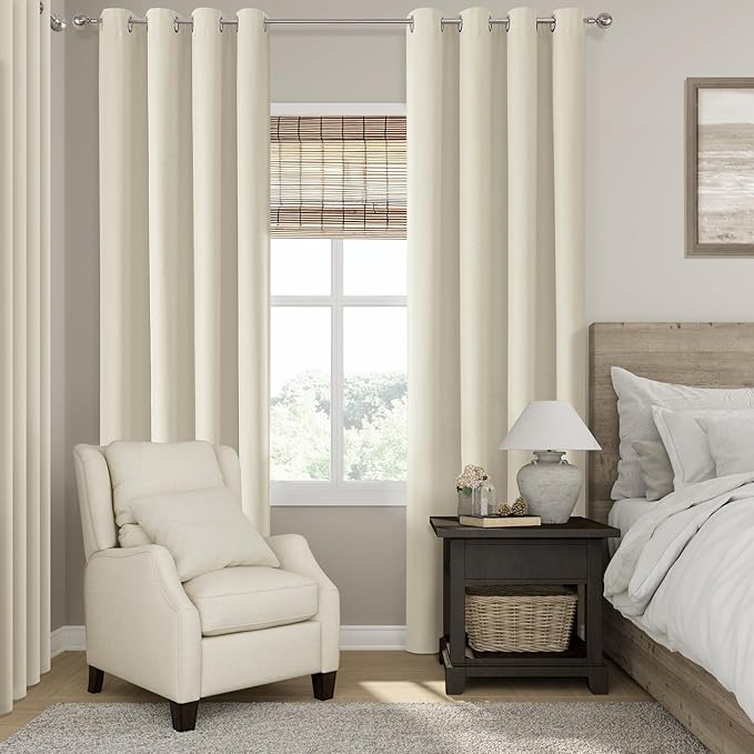 ChrisDowa 100% Blackout Birch Solid Curtains 84 Inches Long 2 Panels for Bedroom Living Room,Farmhouse Room Darkening Thermal Insulated Soundproof Grommet Top Window Treatment Drapes,52x84