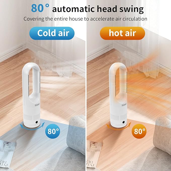 Hiluce All Season Bladeless Fan, 1400W Space Heater & 40W Tower Fan Combo with Remote,25dB Quiet Heater Fan Combo for Indoor Use,Tip Over and Overheat Protection 80°Oscillation,8Levels, 9H Timer,22"
