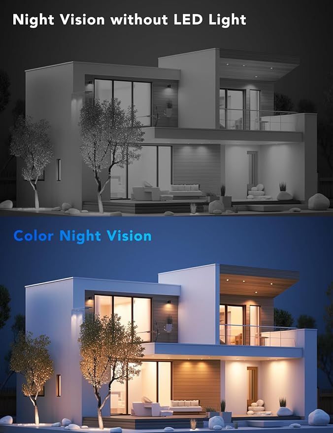 FAMVIVA 2K Solar Security Cameras Wireless Outdoor, 360°PTZ Battery Powered Cameras for Home Security, 2.4G WiFi Outdoor Camera with Color Night Vision, IP66 Waterproof, Motion Sensor Alarm, White-4P