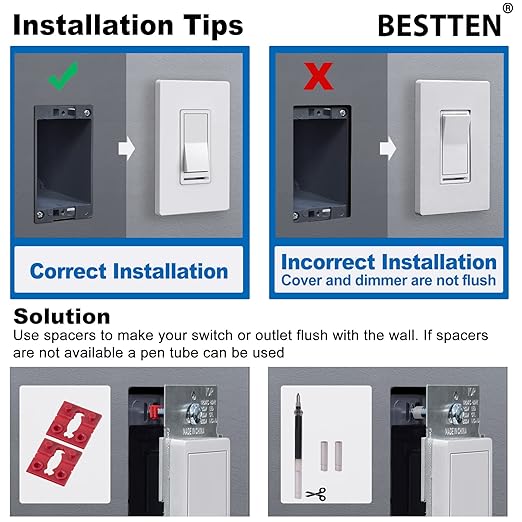 BESTTEN 2 Pack Dimmer Wall Light Switch, Single Pole or 3-Way LED Slide Dimmer Switch, Compatible with Dimmable LED, Incandescent, Halogen and CFL Bulbs, Wallplate Included, UL Listed, Gloss Black
