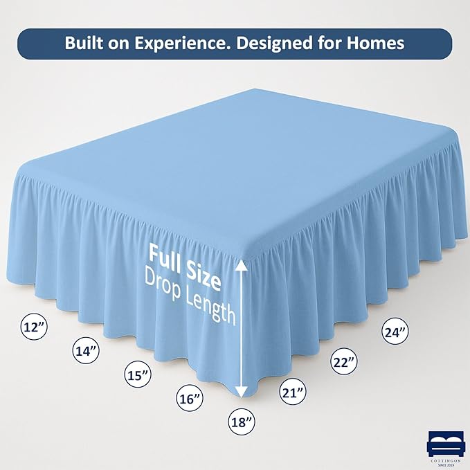 Cottingon Bed Skirt Full 15" Drop with Split Corners, 100% Microfiber Soft and Stylish, Dust Ruffle with Platform, Light Blue