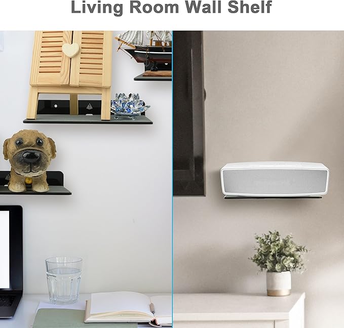 TXEsign 2-Pack Acrylic Wall Speaker Holder Mount, Black, Large, Modern Style, Wall Mount for Small Devices, Shelf
