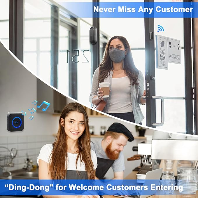 Door Chime SanJie Wireless Door Sensor for Business Home Office When Entering Window Alarm with 800Ft Range 55 Chimes 5 Volume Levels (1 Receiver & 2 Sensor)