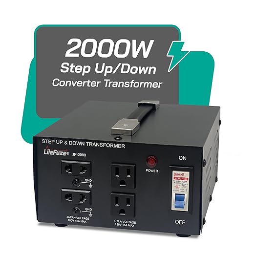LiteFuze 2000 Watt Japan Voltage Converter Transformer Step Up/Down - 100v to 120v / 120v to 100v Japanese Power Converter - Fully Grounded Cord CE Certified