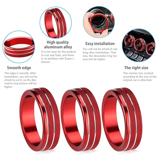 Auovo AC Knob Rings Covers Compatible with Subaru BRZ 2022-2026 for Toyota GR86 2022-2025 2026 Interior Accessories Air Climate Control Switch Knob Button Ring (Air Conditioning Knobs Cover-3PCS, Red)
