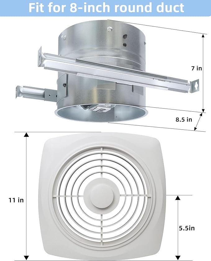 8 Inch Bathroom Exhaust Fan Ceiling Mount 200 CFM 8.5 Sones Kitchen Exhausts Fans,505 Exhaust Fan for Broan-NuTone,Vertical Discharge Ceiling Ventilation Fan for Bathroom Kitchen Laundry Room Garage