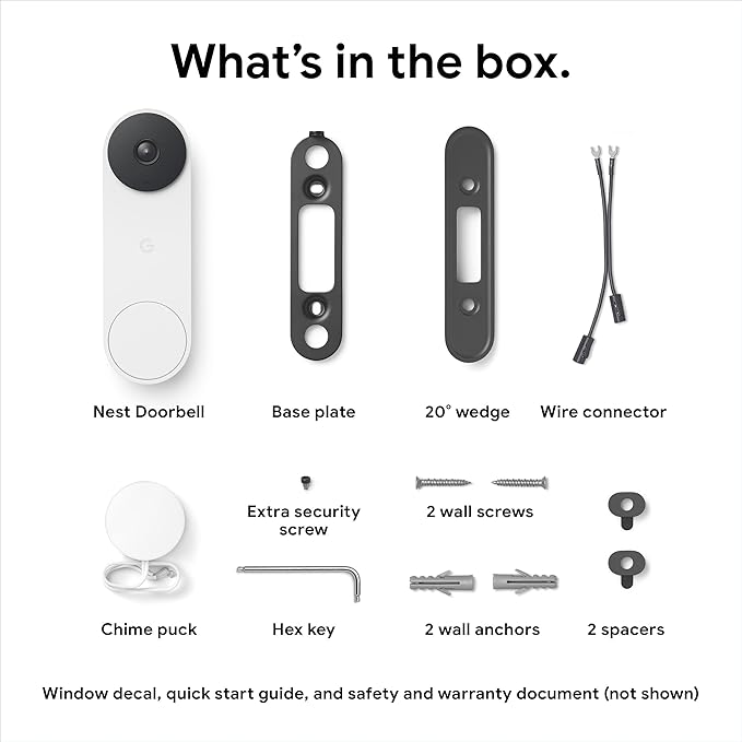 Google Nest Doorbell (Wired, 2nd Gen) - Wired Video Doorbell Camera - Doorbell Security Camera - Snow