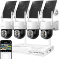 XMARTO Solar Camera Outdoor Wireless, 4 PCs QHD 4MP Wireless PTZ Security Camera System with 4K 10CH Expandable WiFi NVR, All-Weather Solar Charge, Two-Way Audio, PIR Sensor, 360° View, No Monthly Fee