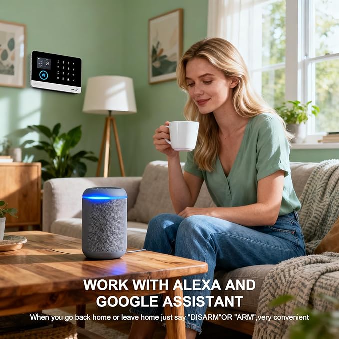 LWOHSI Alarm Systems with 2MP HD Security Camera,Wireless 4G/WiFi Home Security Systems with Door Sensors,Tuya APP Alerts,24/7 Professional Monitoring,Work with Alexa,DIY Customized Installation