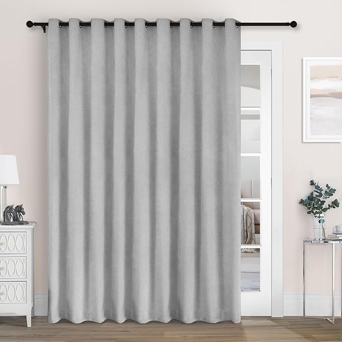 Macochico 100" Wx84 L Apricot Grey Full Blackout Curtains for Sliding Door, Thermal Insulated Drapery for Living Room Bedroom Windows Patio Door, Modern Chenille Grommet Curtains with Tieback 1 Panel